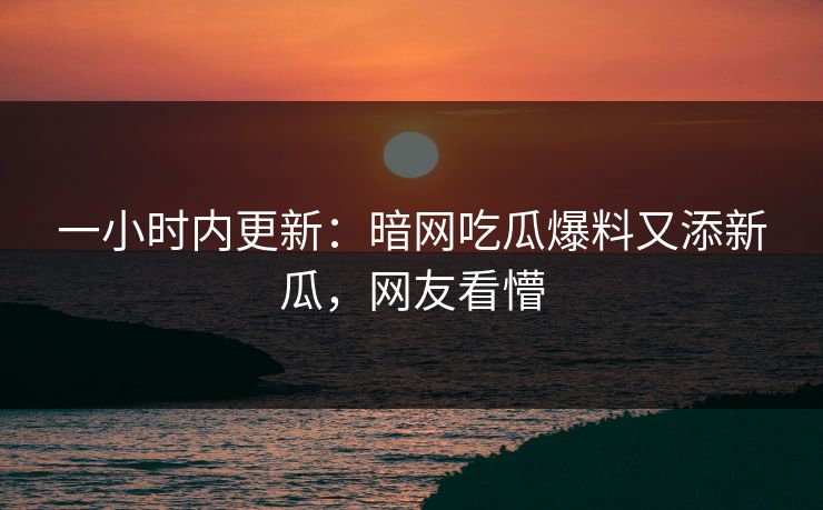 一小时内更新：暗网吃瓜爆料又添新瓜，网友看懵